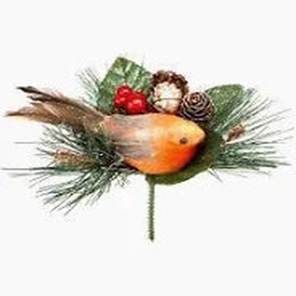 15cm Robin With Pine Cone Pick