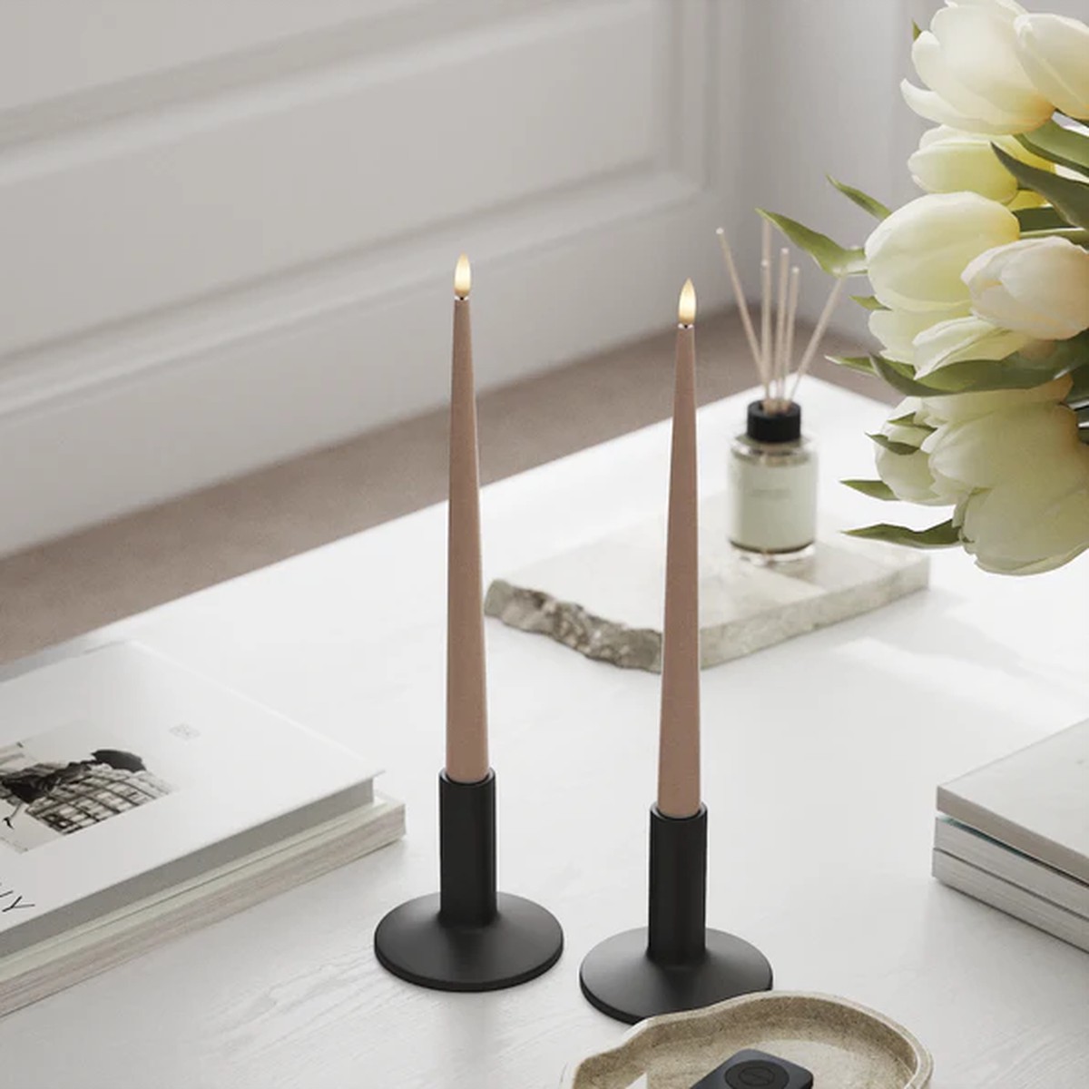 Rose LED Shiny Dinner Candle. 2 stk (28 cm)