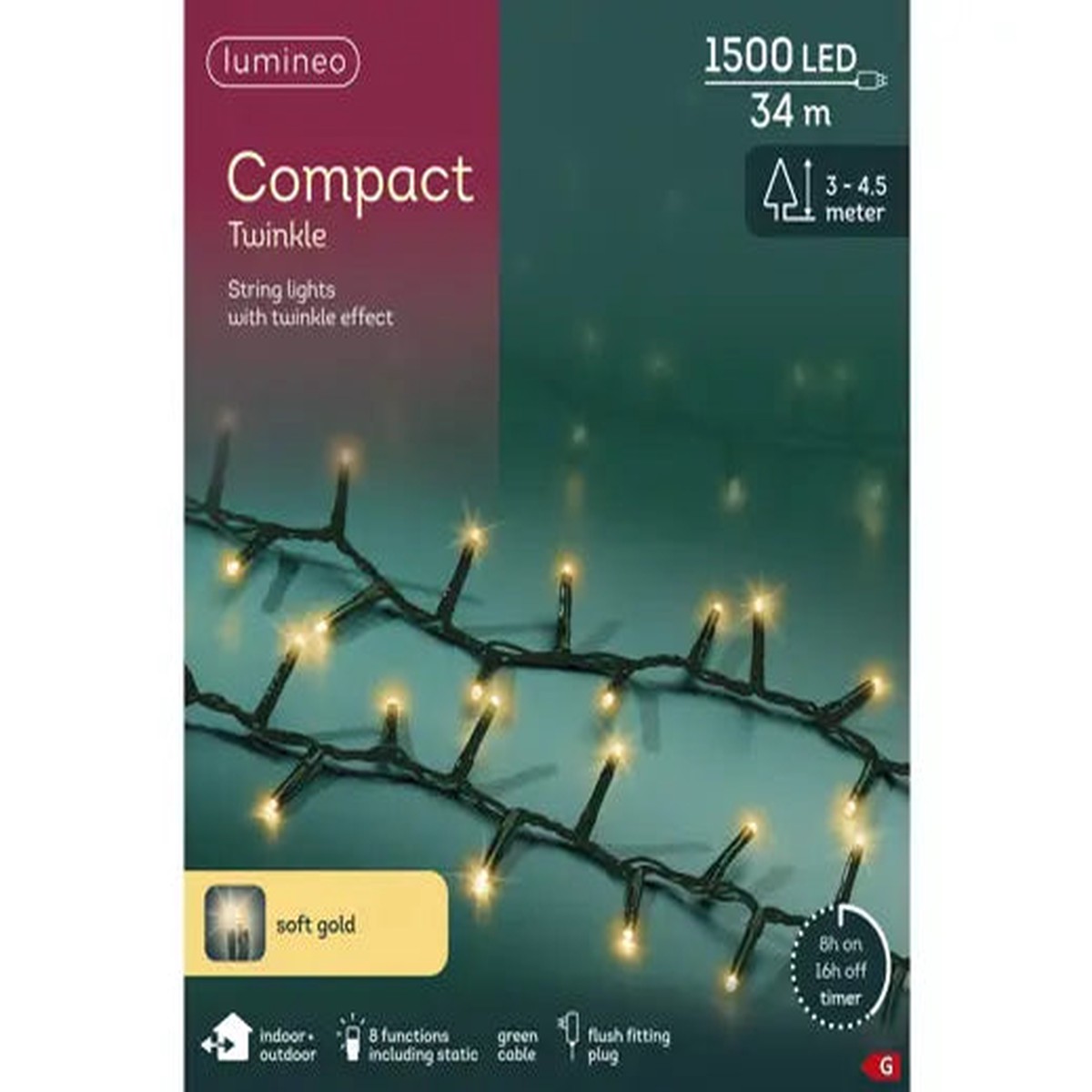 LED compact lights gb 8 function twinkle effect outdoor green/soft gold L.3400cm