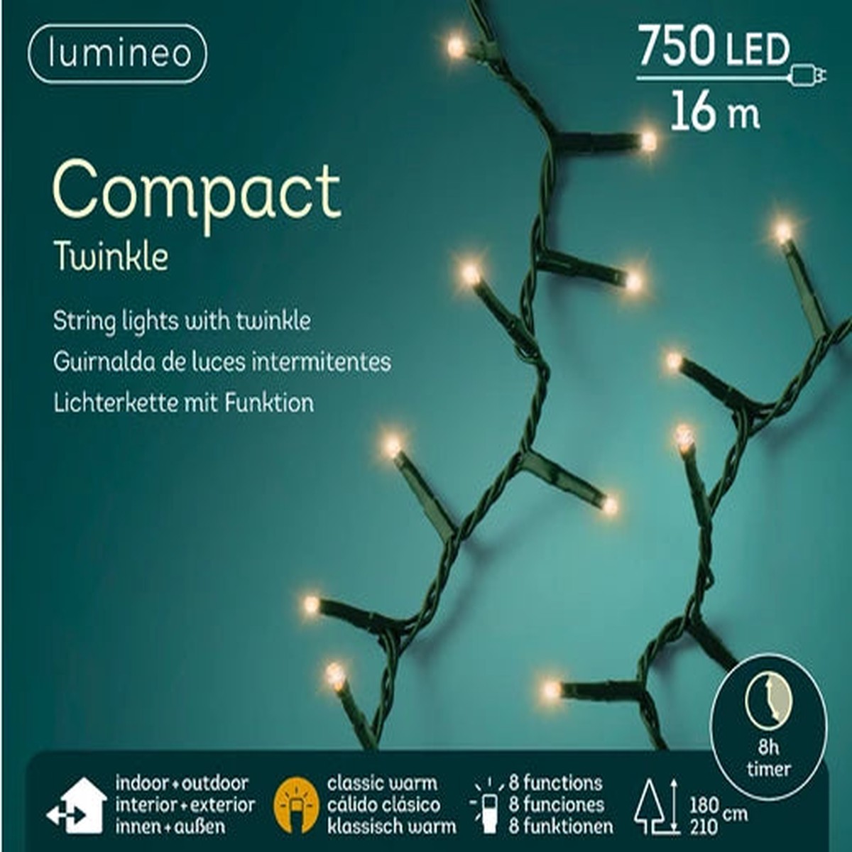 LED compact lights gb 8 function twinkle effect outdoor green/classic warm L.1600cm