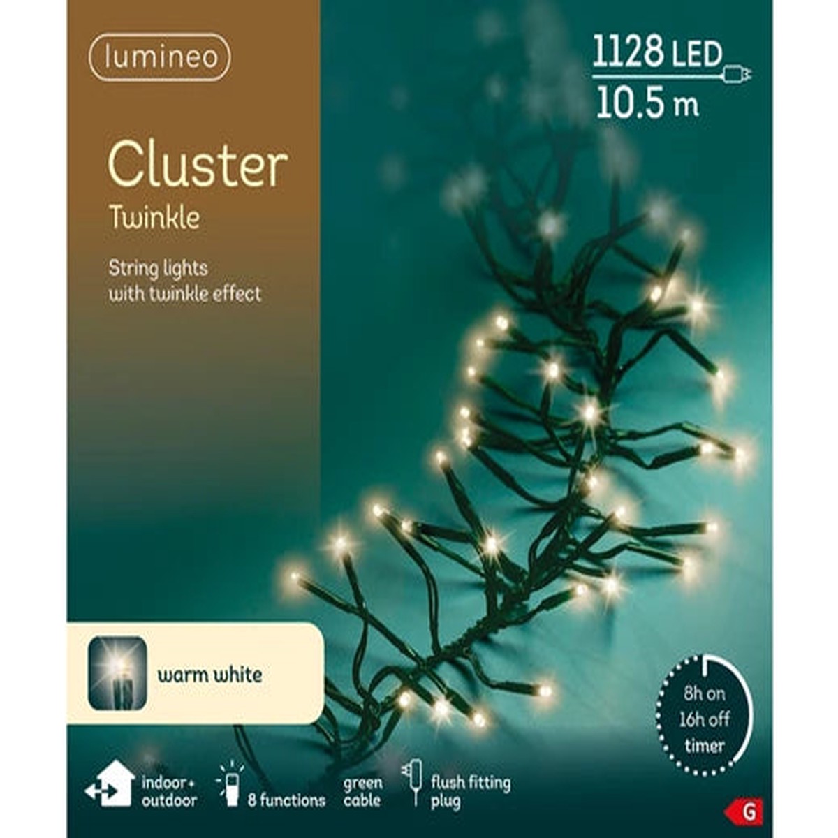 LED cluster lights gb 8 function twinkle effect outdoor green/warm white L.1000cm